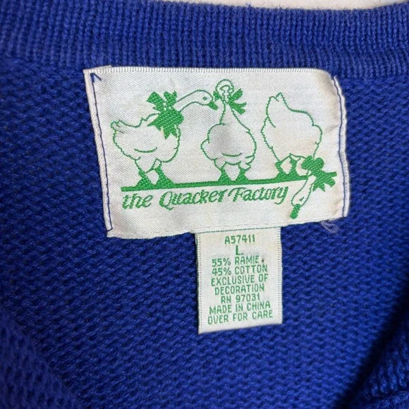 Quacker Factory Royal Blue Garden Spring Cardigan Sweater Womens Large Grandma - Picture 7 of 8